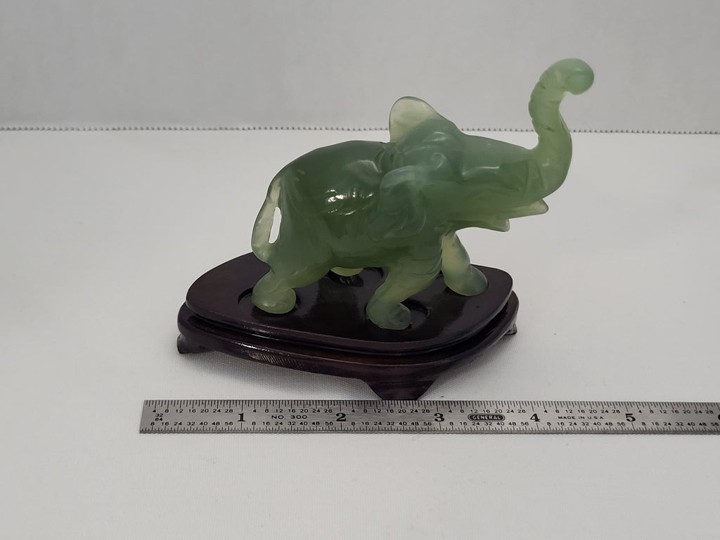 Beautiful Hand-Carved Green Jade Elephant Figurine.