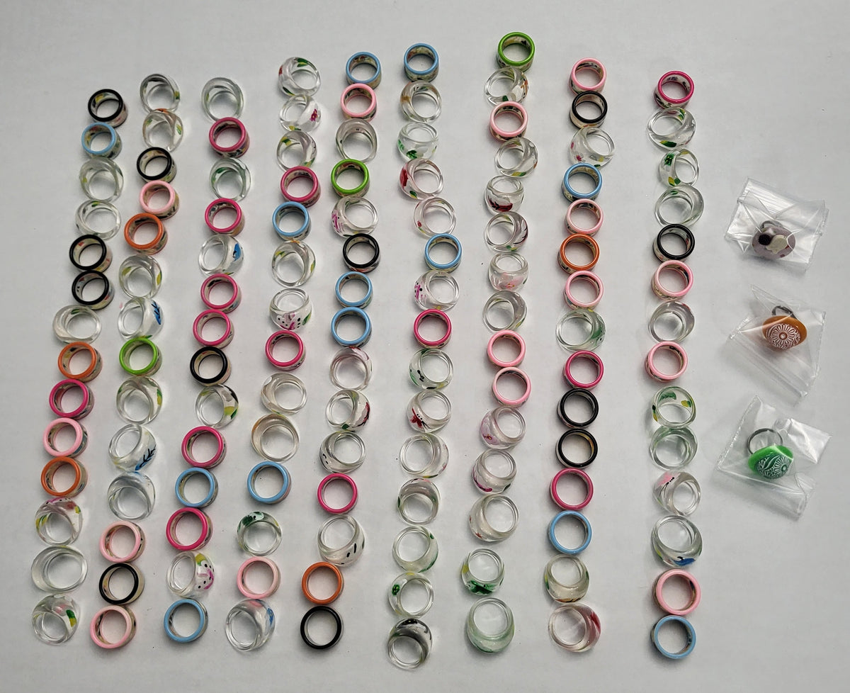 Playful, Retro and Vibrant Resin and Acrylic Rings